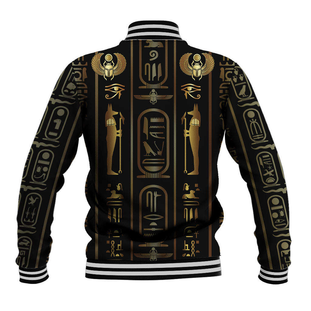Egypt Cartouche Baseball Jacket Gold Pharaoh Hieroglyphics Patterns