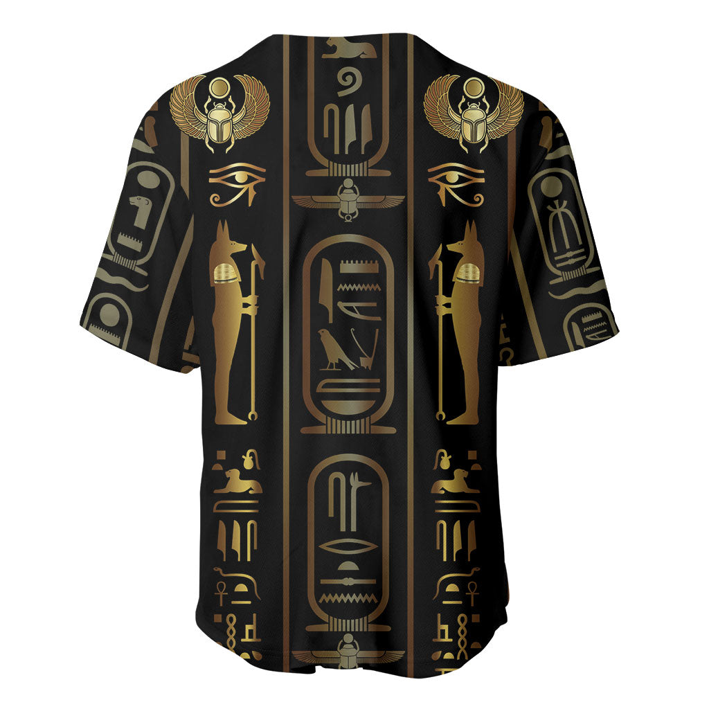 Egypt Cartouche Baseball Jersey Gold Pharaoh Hieroglyphics Patterns