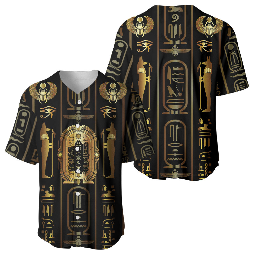 Egypt Cartouche Baseball Jersey Gold Pharaoh Hieroglyphics Patterns