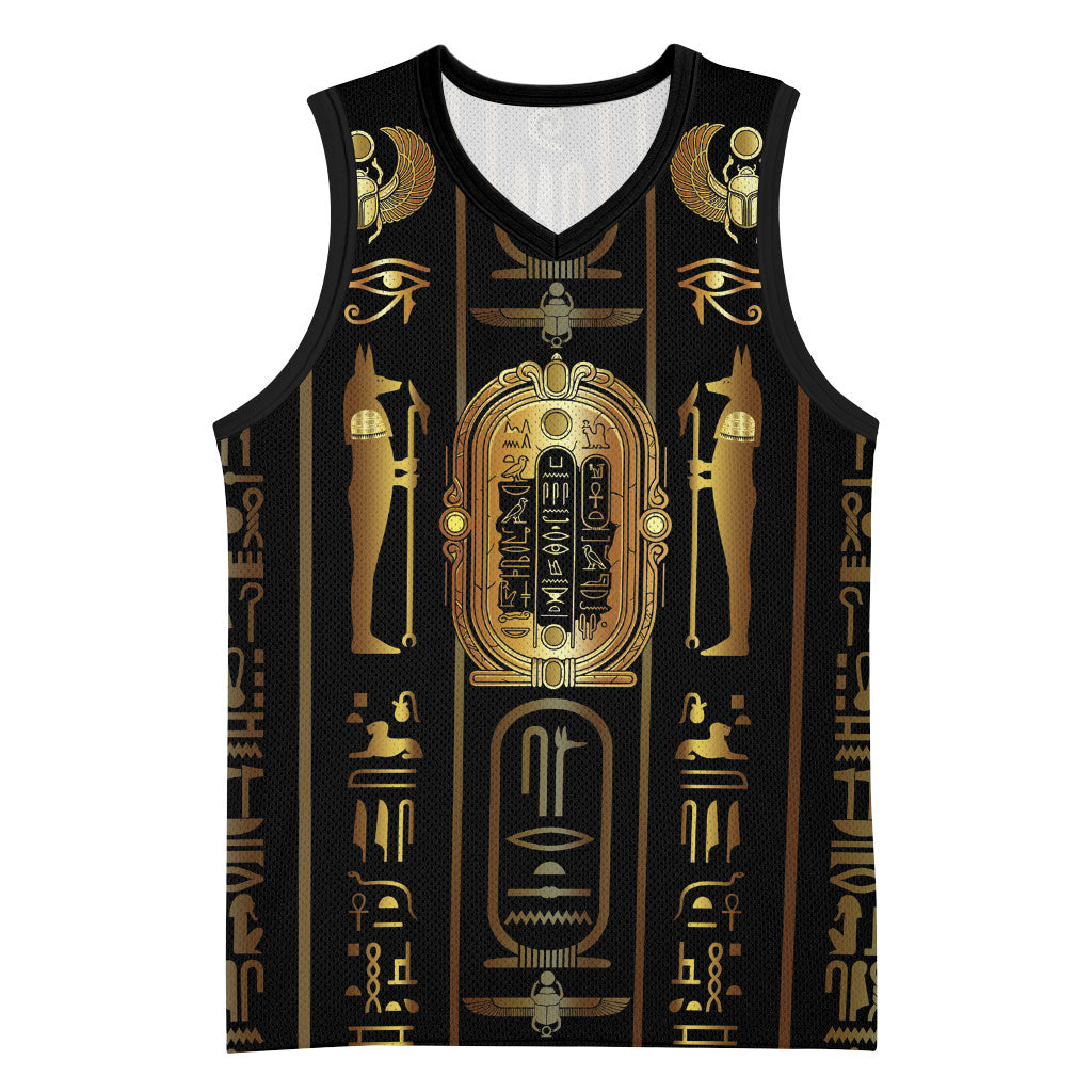 Egypt Cartouche Basketball Jersey Gold Pharaoh Hieroglyphics Patterns