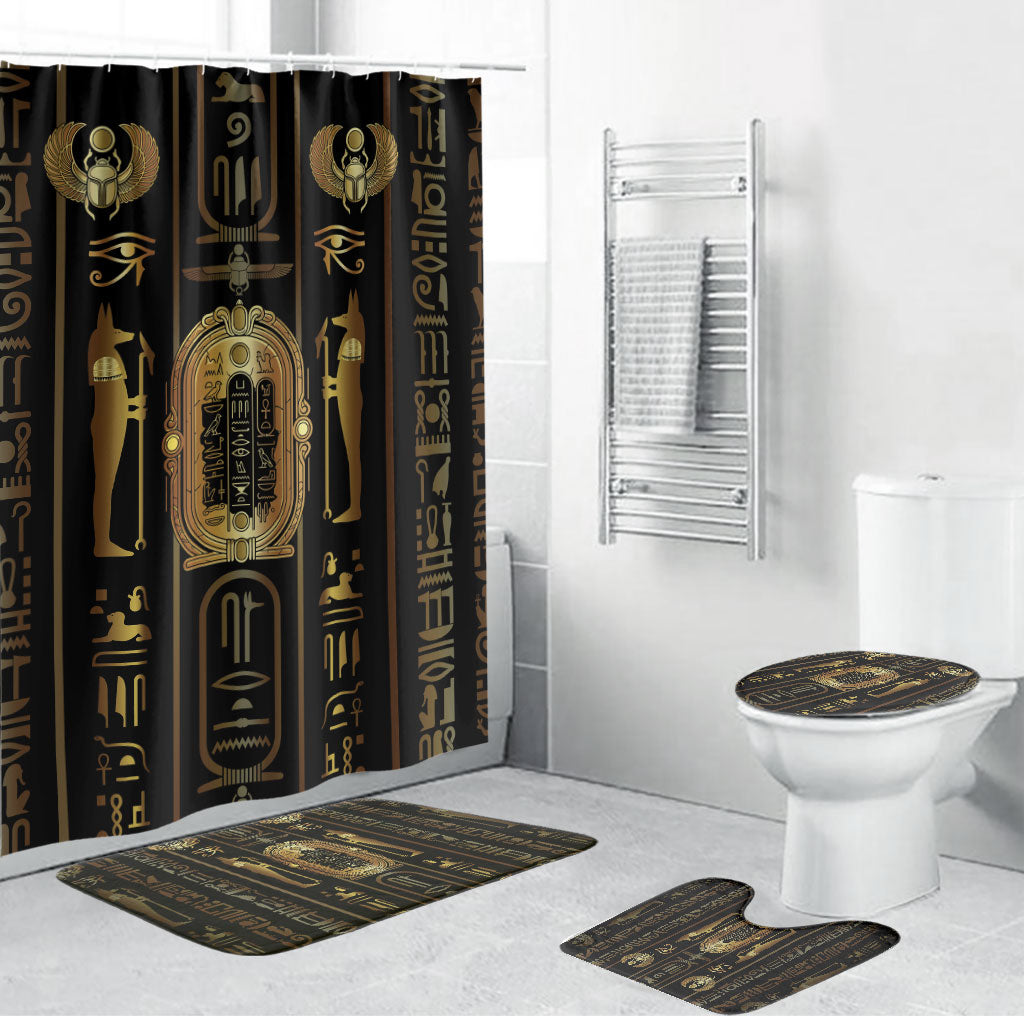 Egypt Cartouche Bathroom Set Gold Pharaoh Hieroglyphics Patterns