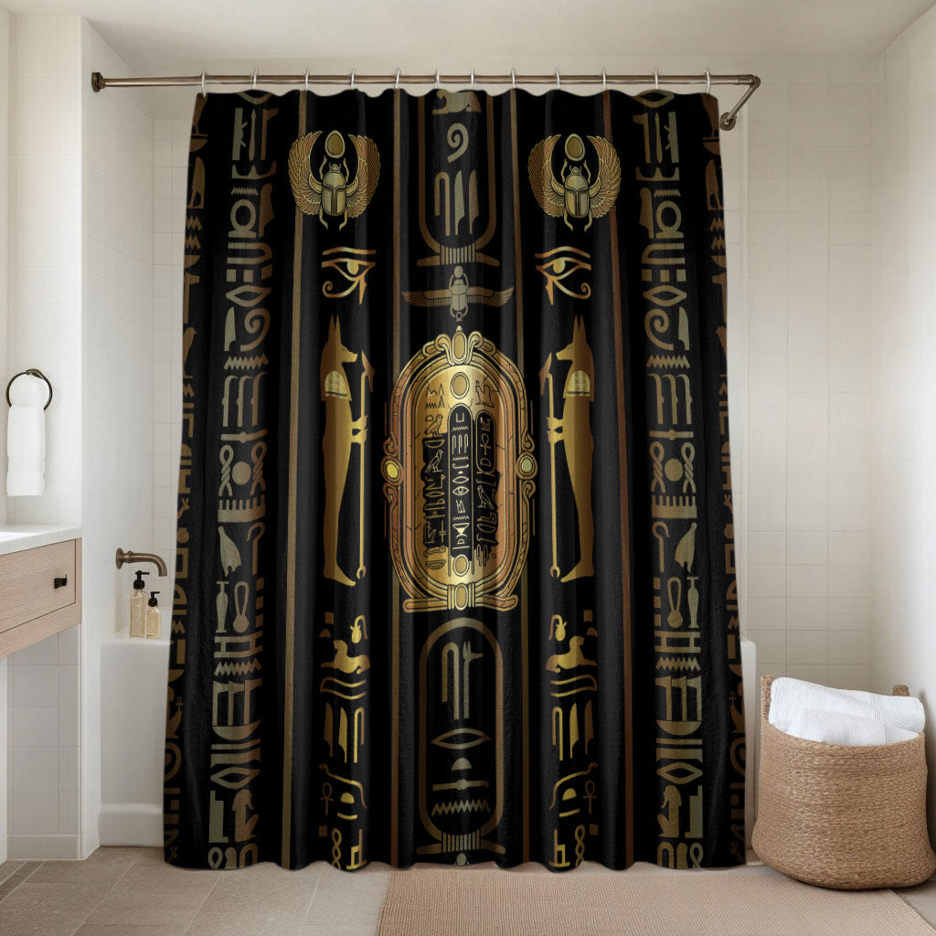 Egypt Cartouche Bathroom Set Gold Pharaoh Hieroglyphics Patterns