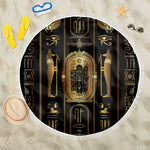 Egypt Cartouche Beach Blanket Gold Pharaoh Hieroglyphics Patterns