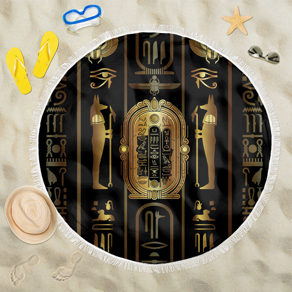 Egypt Cartouche Beach Blanket Gold Pharaoh Hieroglyphics Patterns