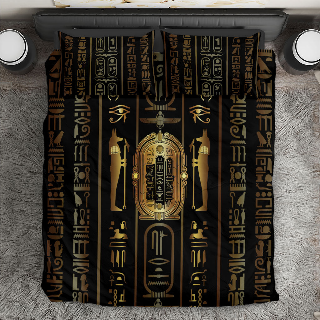 Egypt Cartouche Bedding Set Gold Pharaoh Hieroglyphics Patterns