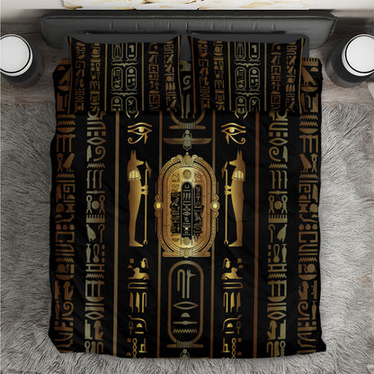 Egypt Cartouche Bedding Set Gold Pharaoh Hieroglyphics Patterns