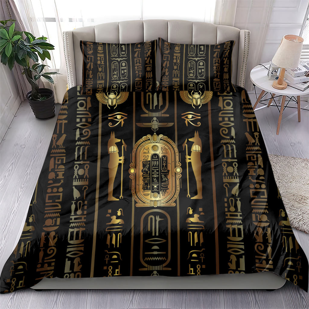 Egypt Cartouche Bedding Set Gold Pharaoh Hieroglyphics Patterns