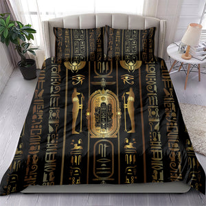 Egypt Cartouche Bedding Set Gold Pharaoh Hieroglyphics Patterns