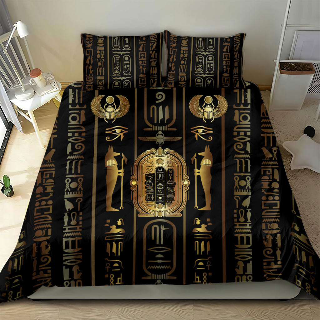 Egypt Cartouche Bedding Set Gold Pharaoh Hieroglyphics Patterns