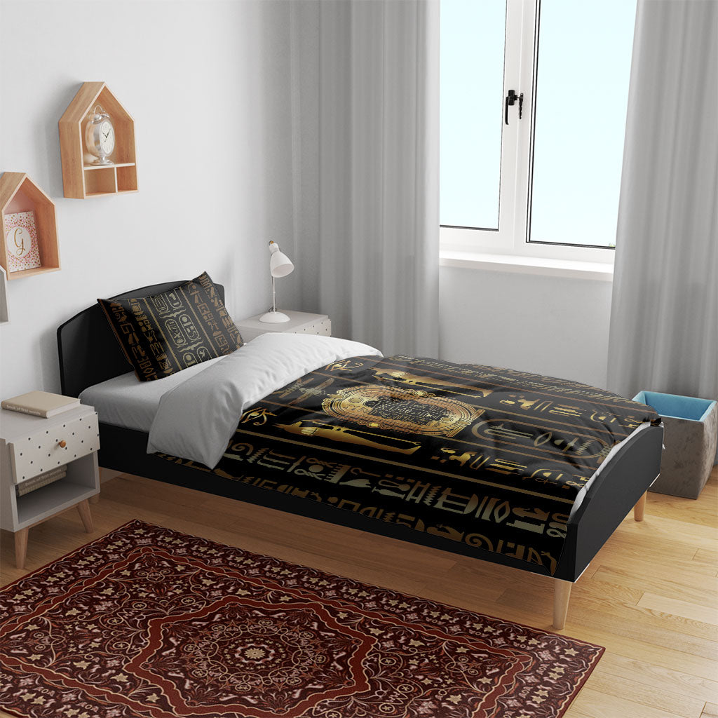 Egypt Cartouche Bedding Set Gold Pharaoh Hieroglyphics Patterns