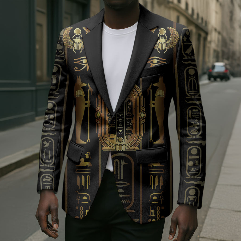 Egypt Cartouche Blazer Gold Pharaoh Hieroglyphics Patterns