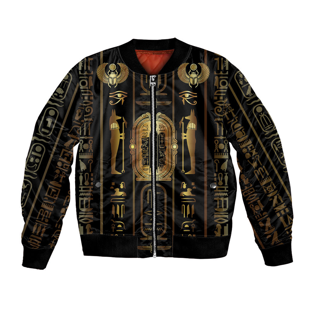 Egypt Cartouche Bomber Jacket Gold Pharaoh Hieroglyphics Patterns