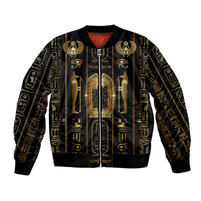 Egypt Cartouche Bomber Jacket Gold Pharaoh Hieroglyphics Patterns