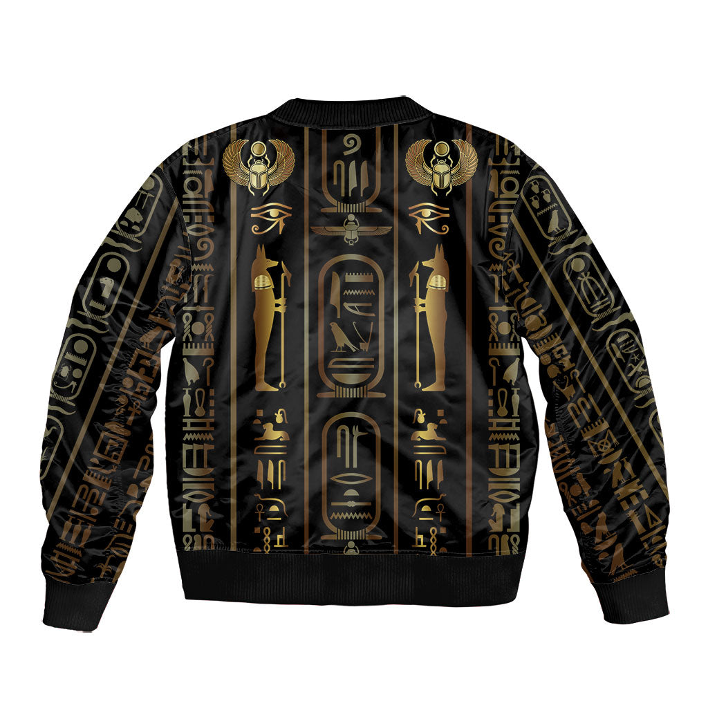 Egypt Cartouche Bomber Jacket Gold Pharaoh Hieroglyphics Patterns