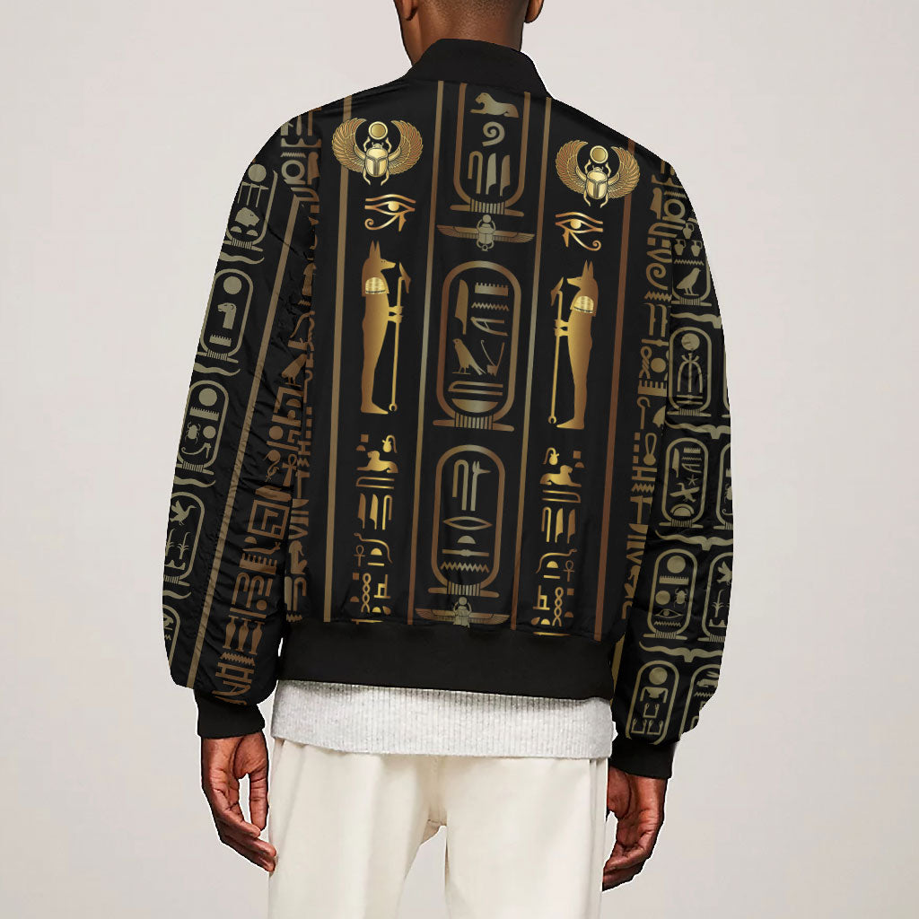 Egypt Cartouche Bomber Jacket Gold Pharaoh Hieroglyphics Patterns