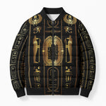 Egypt Cartouche Bomber Puffer Jacket Gold Pharaoh Hieroglyphics Patterns