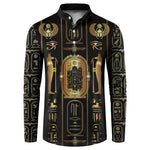 Egypt Cartouche Button Sweatshirt Gold Pharaoh Hieroglyphics Patterns