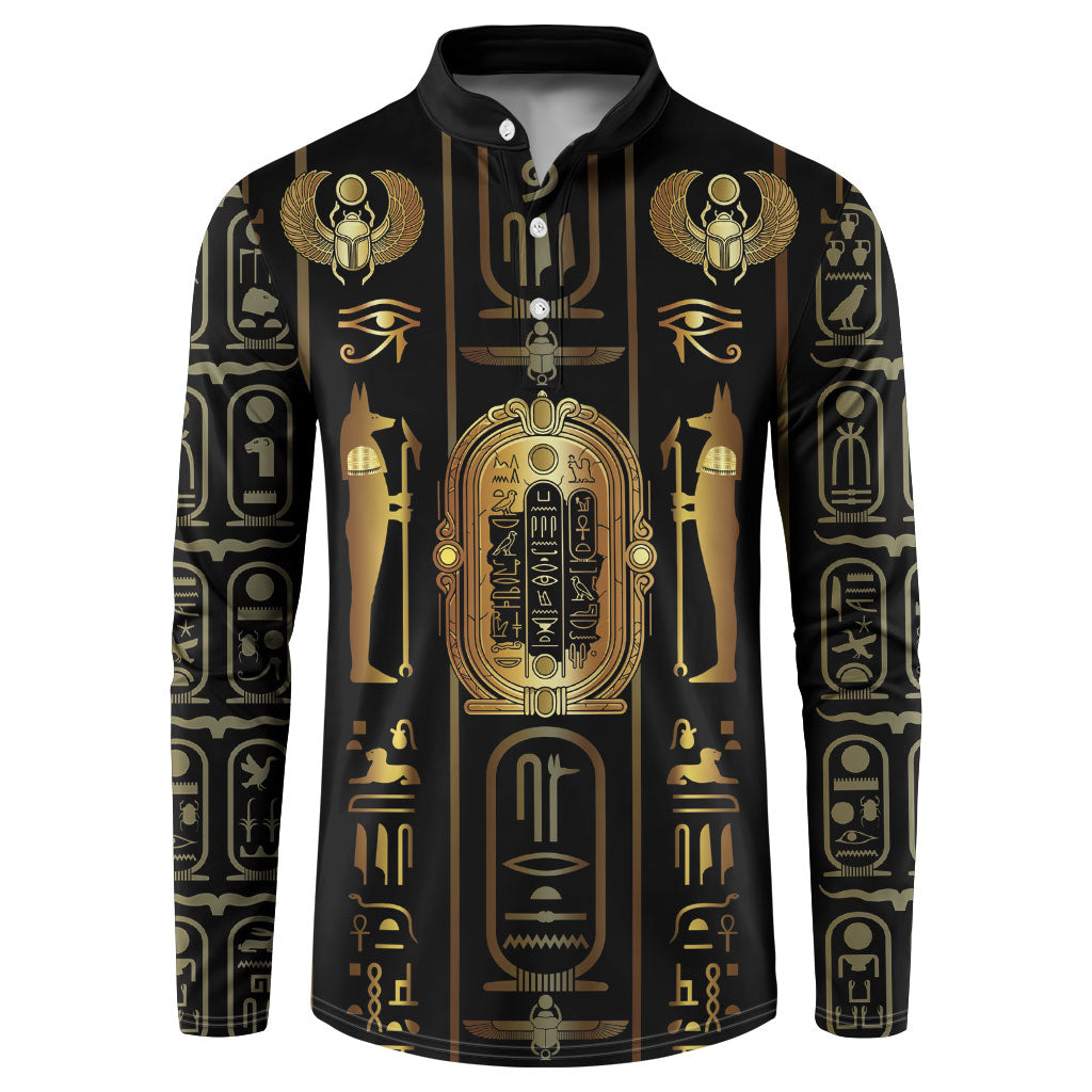 Egypt Cartouche Button Sweatshirt Gold Pharaoh Hieroglyphics Patterns