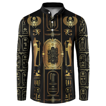 Egypt Cartouche Button Sweatshirt Gold Pharaoh Hieroglyphics Patterns