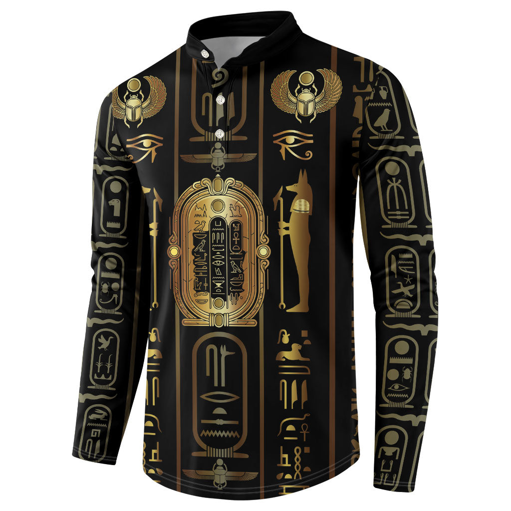 Egypt Cartouche Button Sweatshirt Gold Pharaoh Hieroglyphics Patterns