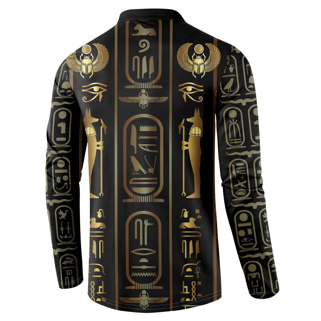 Egypt Cartouche Button Sweatshirt Gold Pharaoh Hieroglyphics Patterns