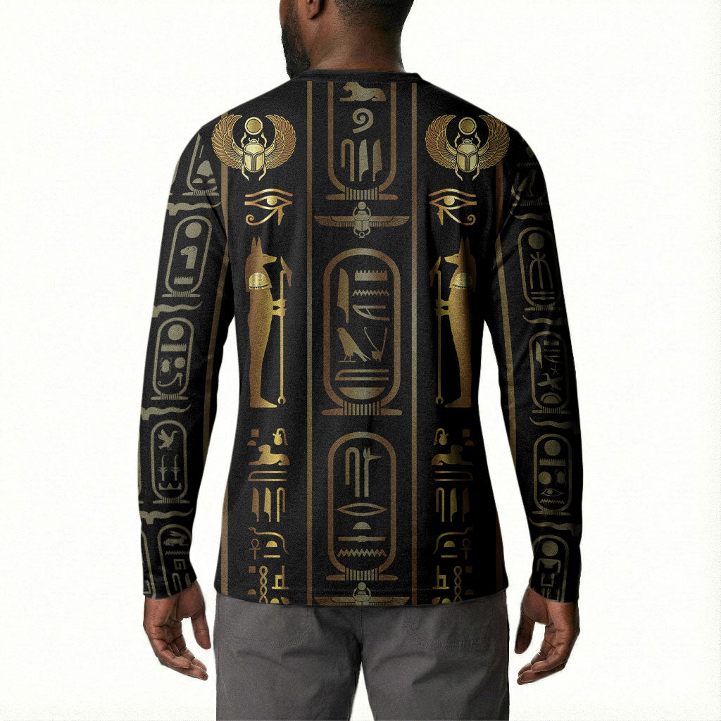Egypt Cartouche Button Sweatshirt Gold Pharaoh Hieroglyphics Patterns