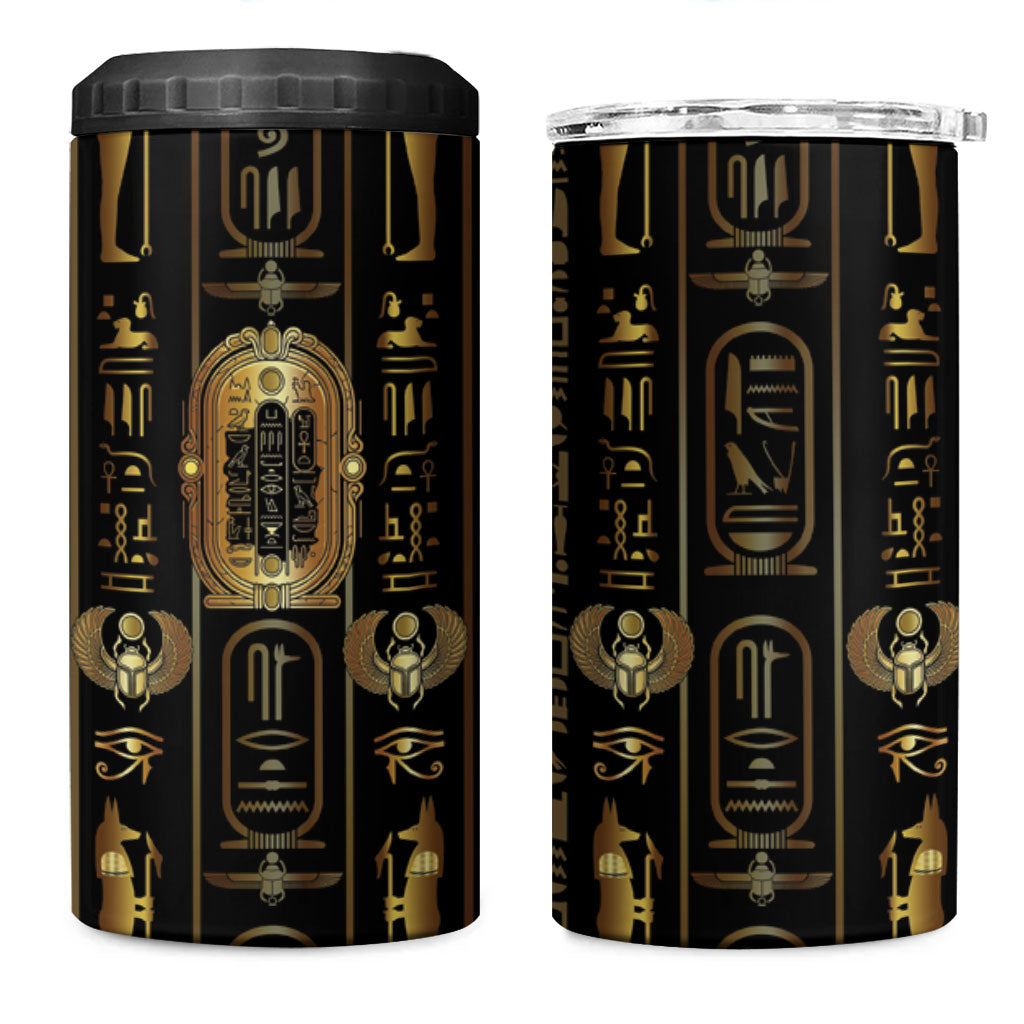 Egypt Cartouche 4 in 1 Can Cooler Tumbler Gold Pharaoh Hieroglyphics Patterns