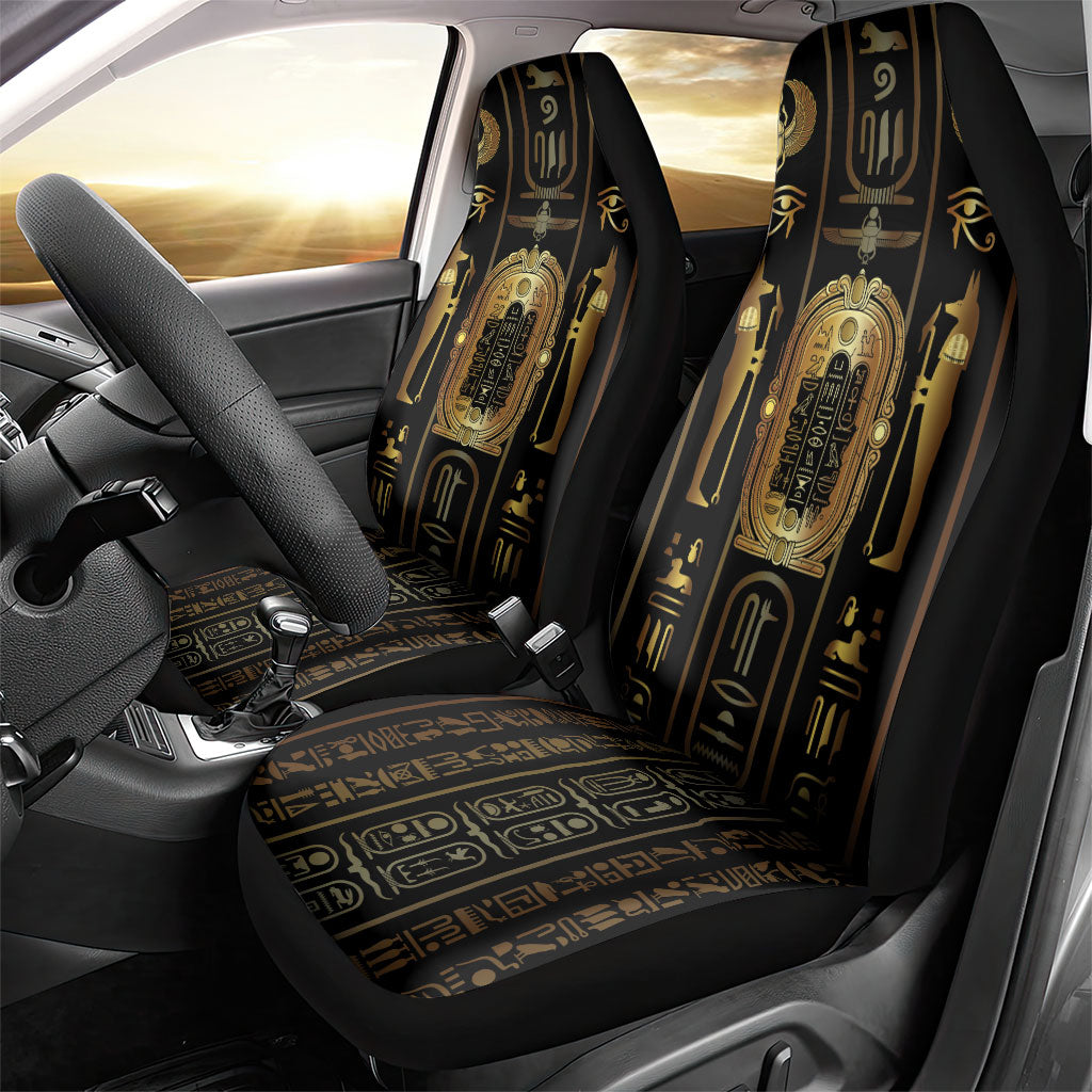 Egypt Cartouche Car Seat Cover Gold Pharaoh Hieroglyphics Patterns