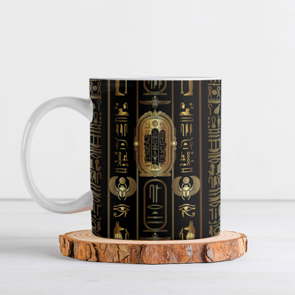 Egypt Cartouche Ceramic Mug Gold Pharaoh Hieroglyphics Patterns