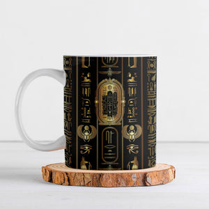 Egypt Cartouche Ceramic Mug Gold Pharaoh Hieroglyphics Patterns