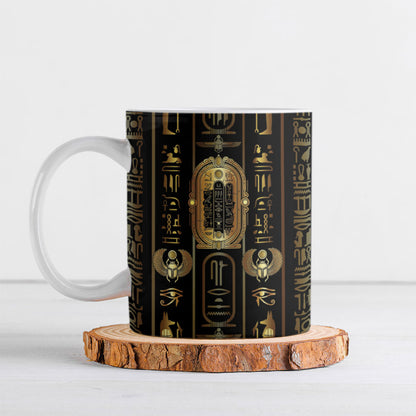Egypt Cartouche Ceramic Mug Gold Pharaoh Hieroglyphics Patterns