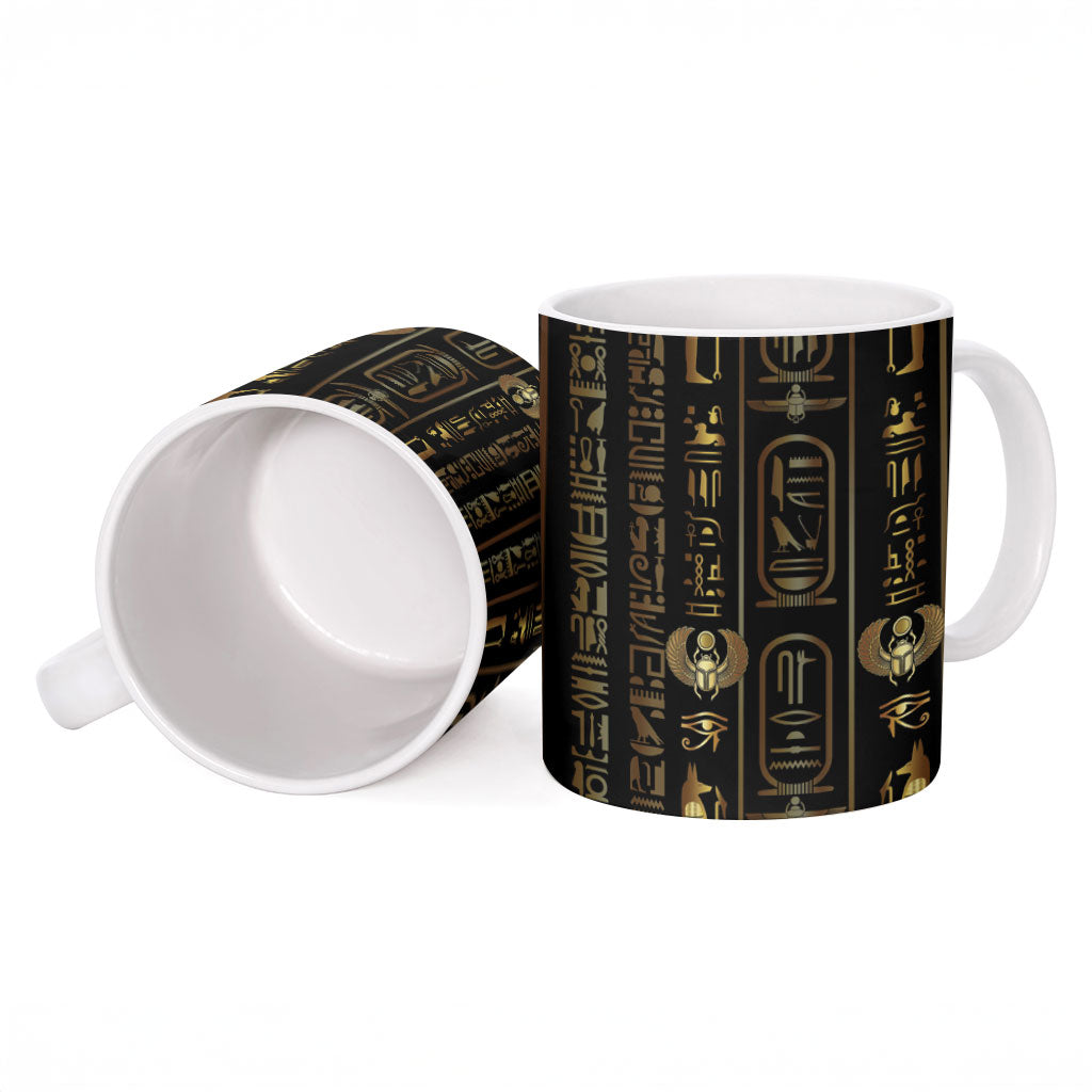 Egypt Cartouche Ceramic Mug Gold Pharaoh Hieroglyphics Patterns