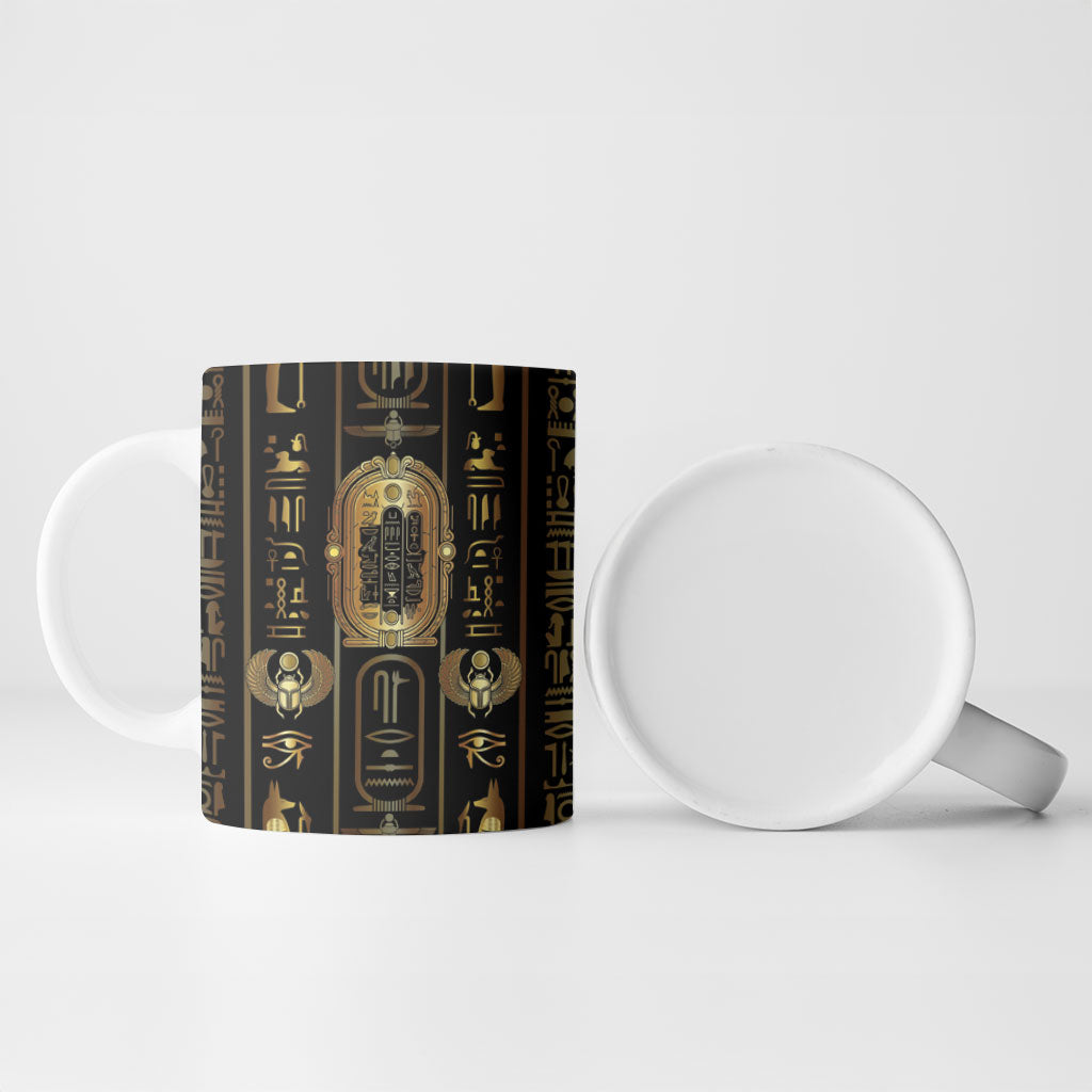 Egypt Cartouche Ceramic Mug Gold Pharaoh Hieroglyphics Patterns
