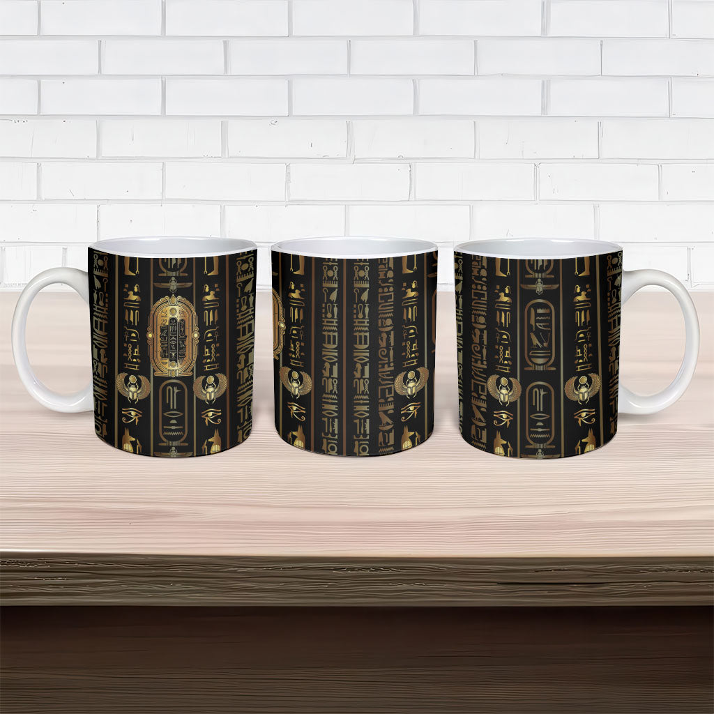 Egypt Cartouche Ceramic Mug Gold Pharaoh Hieroglyphics Patterns