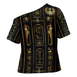 Egypt Cartouche Cross Shoulder Shirt Gold Pharaoh Hieroglyphics Patterns