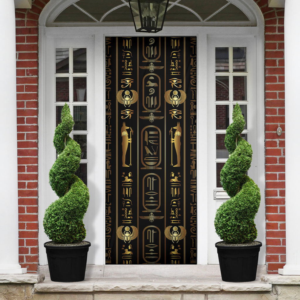 Egypt Cartouche Door Cover Gold Pharaoh Hieroglyphics Patterns