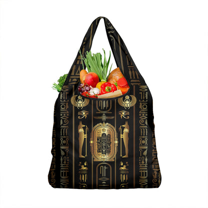 Egypt Cartouche Grocery Bag Gold Pharaoh Hieroglyphics Patterns