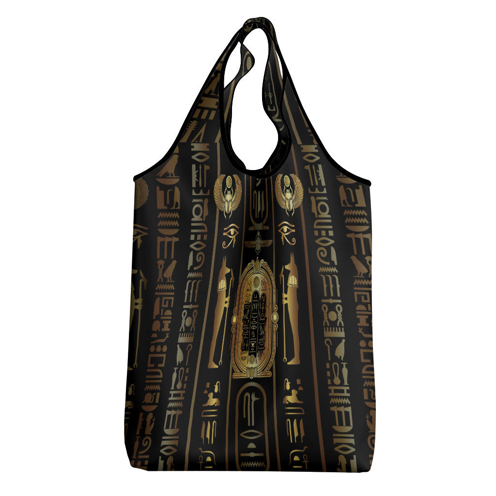Egypt Cartouche Grocery Bag Gold Pharaoh Hieroglyphics Patterns