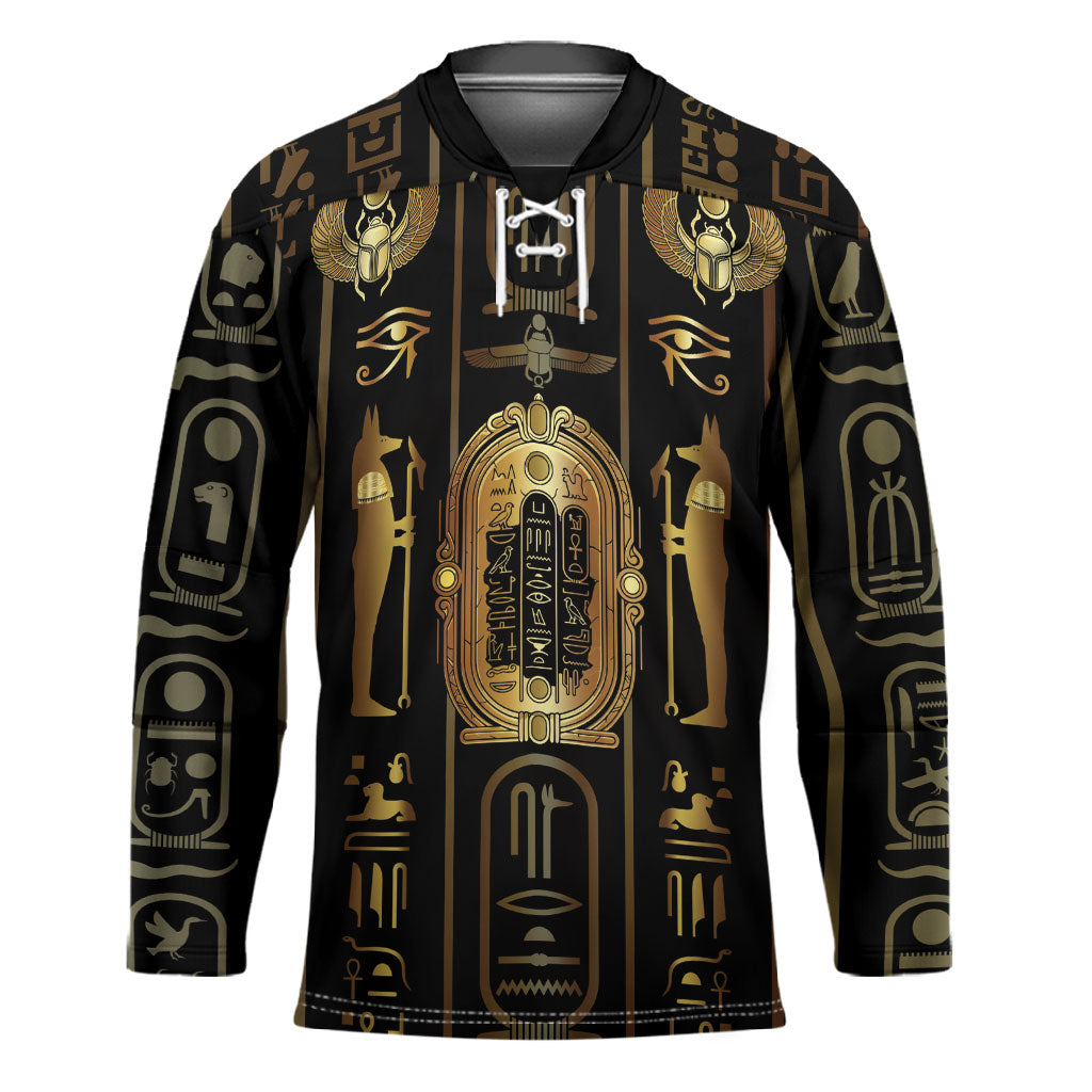 Egypt Cartouche Hockey Jersey Gold Pharaoh Hieroglyphics Patterns