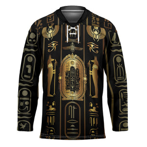 Egypt Cartouche Hockey Jersey Gold Pharaoh Hieroglyphics Patterns