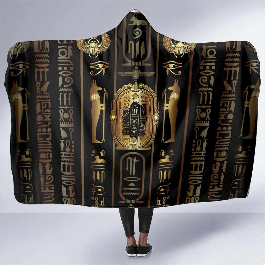 Egypt Cartouche Hooded Blanket Gold Pharaoh Hieroglyphics Patterns