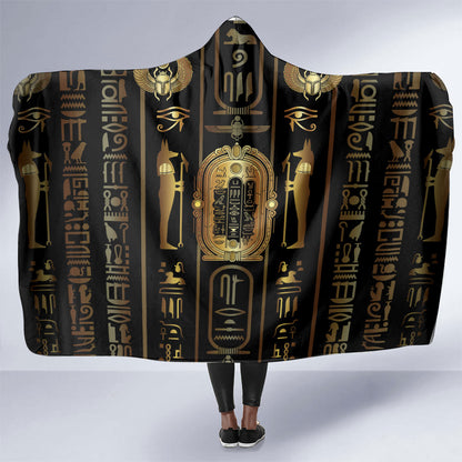 Egypt Cartouche Hooded Blanket Gold Pharaoh Hieroglyphics Patterns
