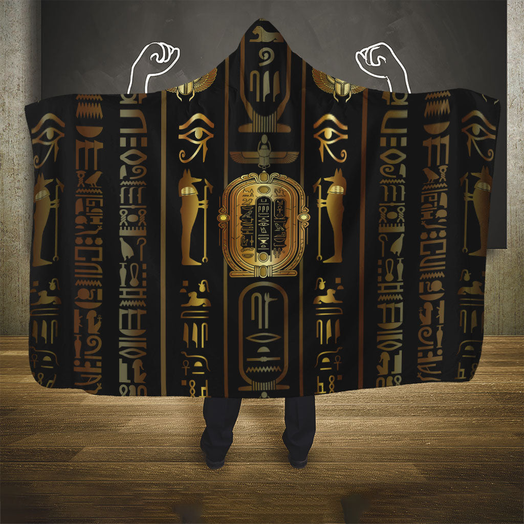 Egypt Cartouche Hooded Blanket Gold Pharaoh Hieroglyphics Patterns