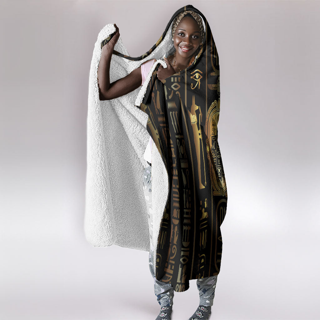 Egypt Cartouche Hooded Blanket Gold Pharaoh Hieroglyphics Patterns