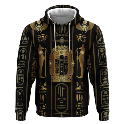 Egypt Cartouche Hoodie Gold Pharaoh Hieroglyphics Patterns