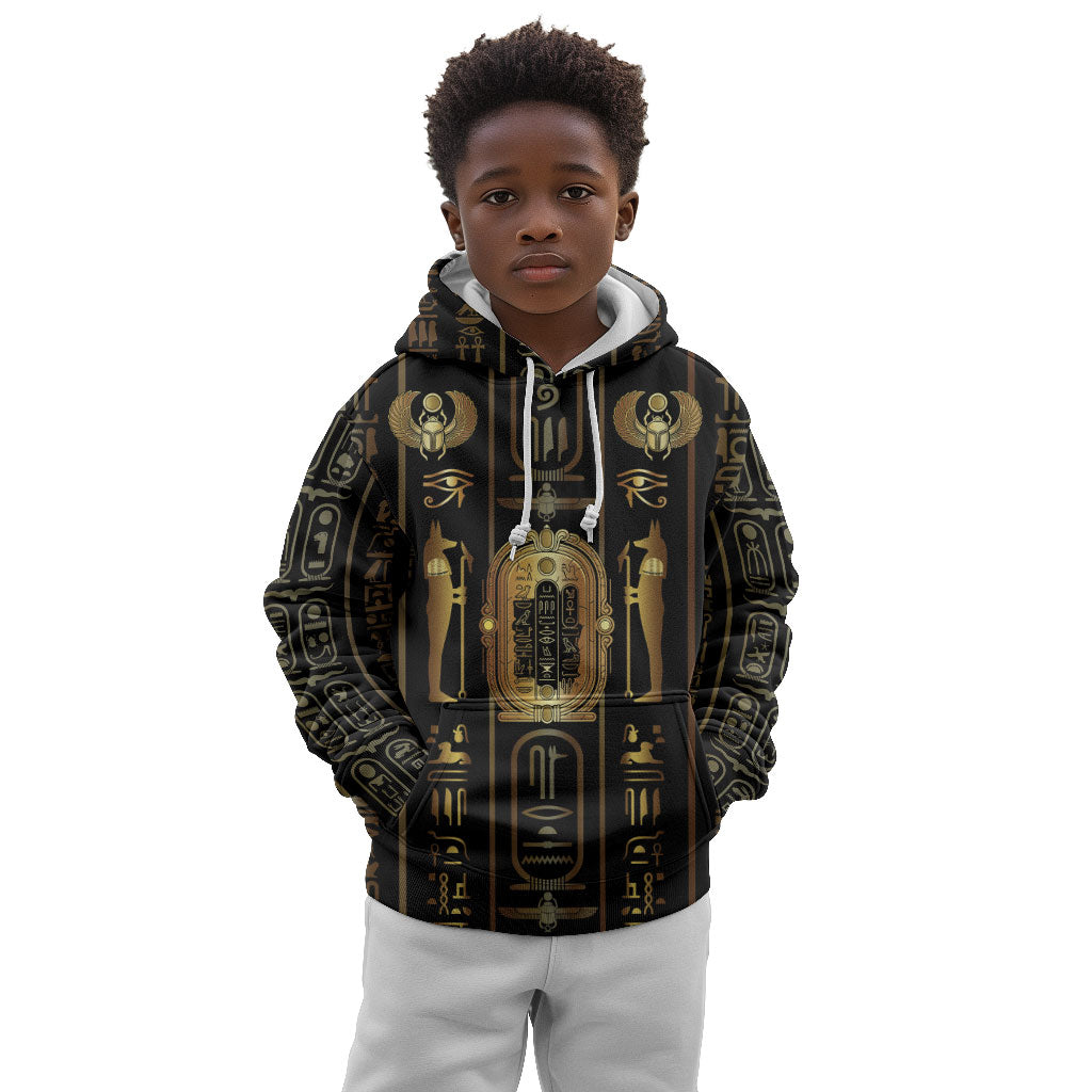Egypt Cartouche Kid Hoodie Gold Pharaoh Hieroglyphics Patterns
