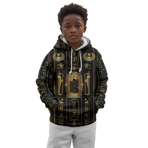 Egypt Cartouche Kid Hoodie Gold Pharaoh Hieroglyphics Patterns