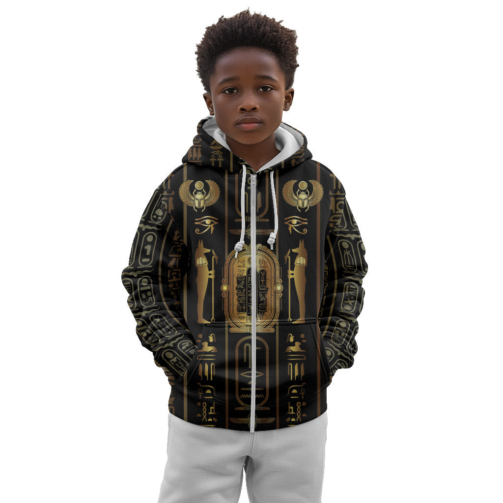 Egypt Cartouche Kid Hoodie Gold Pharaoh Hieroglyphics Patterns