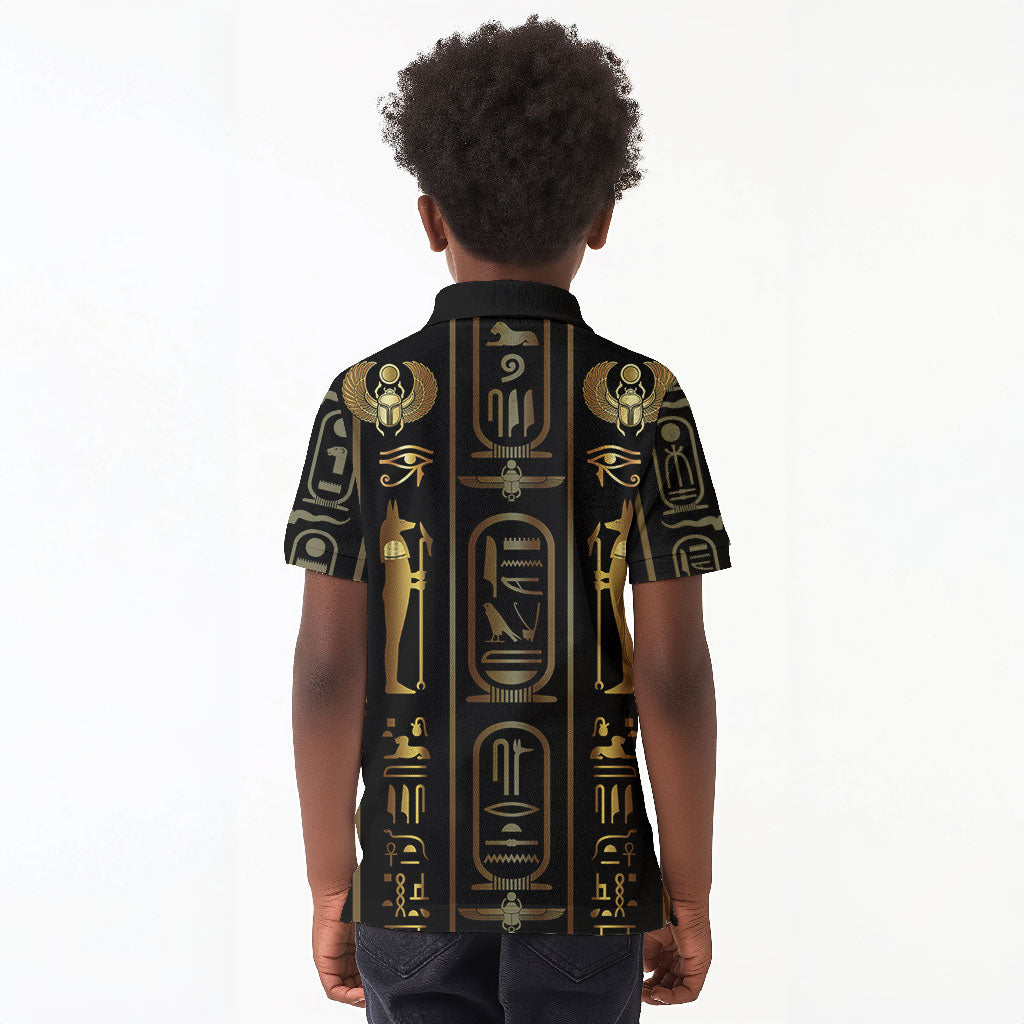 Egypt Cartouche Kid Polo Shirt Gold Pharaoh Hieroglyphics Patterns