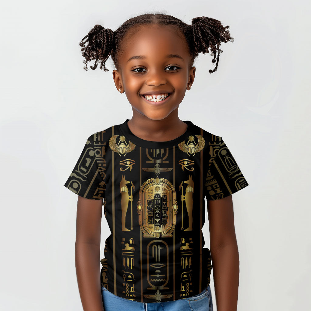 Egypt Cartouche Kid T shirt Gold Pharaoh Hieroglyphics Patterns